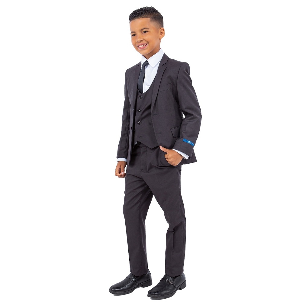 Solid Charcoal Notch Lapel 5 Piece Perry Ellis Boy's Suit